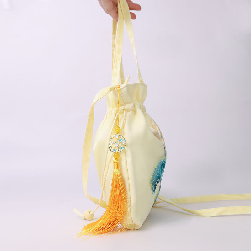 Nimara Ritual Lotus Peony Epiphyllum Phoenix Suzhou Embroidery Cotton Linen Tote Crossbody Bag Shoulder Bag Handbag