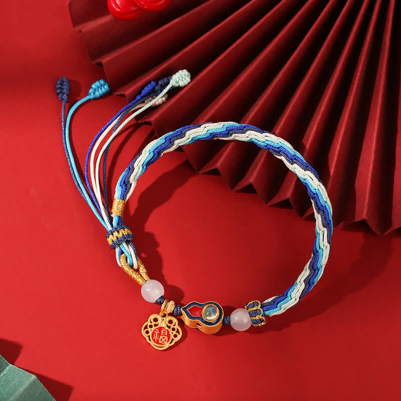 Nimara Ritual 925 Sterling Silver Handmade Gourd Blessing String Reincarnation Knot Bracelet