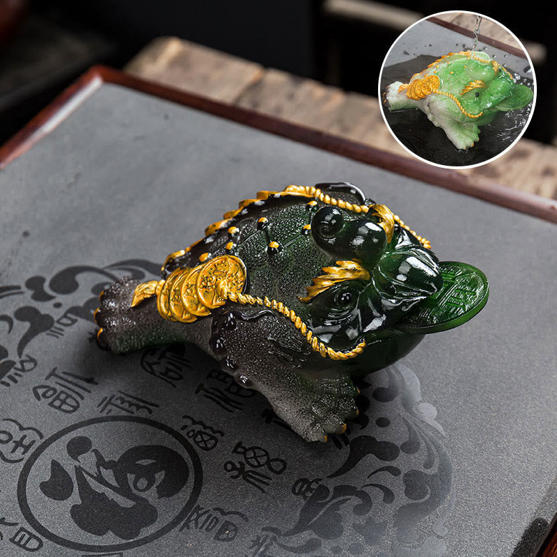 Nimara Ritual Color Changing FengShui Wealth Lucky Frog Copper Coin Tea Pet Resin Figurine Decoration