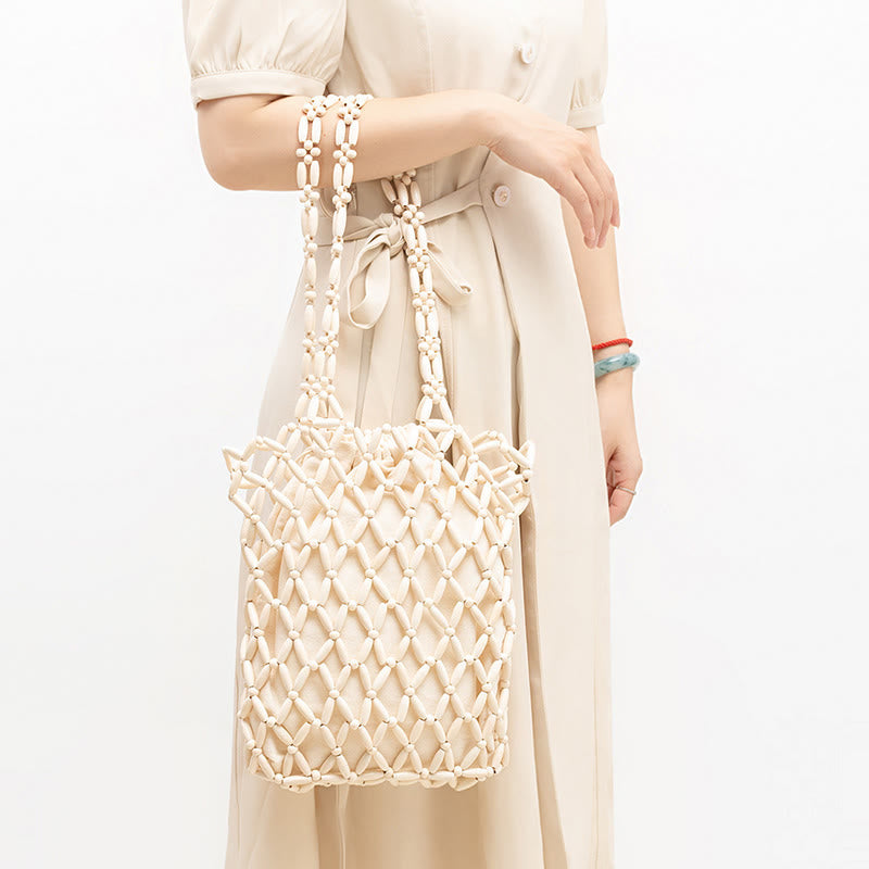 Nimara Ritual Hand-woven Wooden Beads Shoulder Bag Handbag
