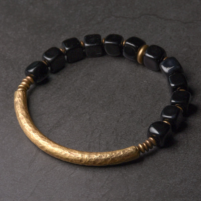 Nimara Ritual Black Obsidian Crystal Copper Strength Couple Bracelet