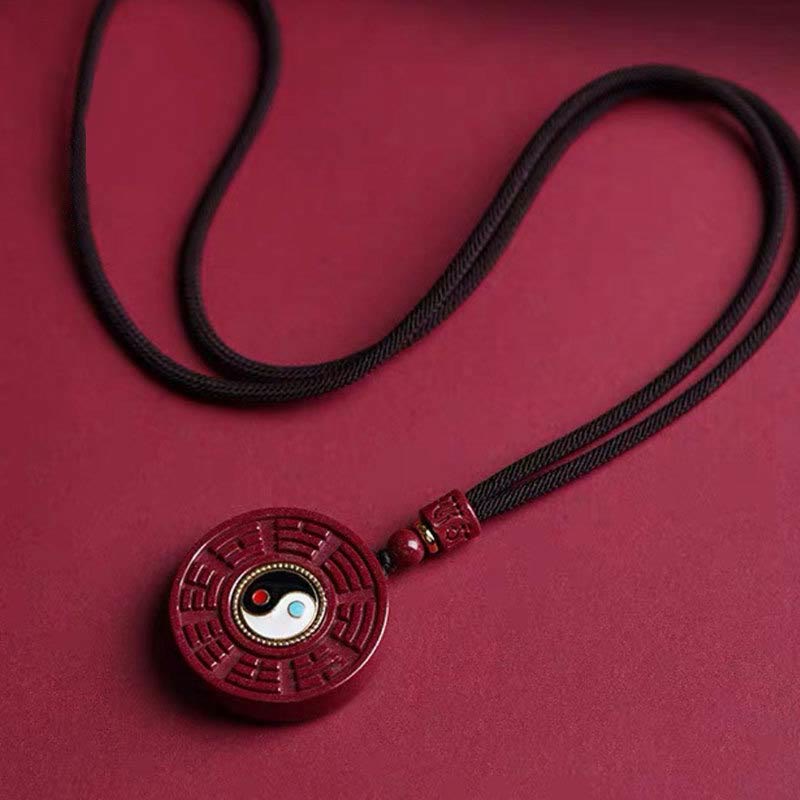 Nimara Ritual Natural Cinnabar Bagua Rotatable Yin Yang Keep Away Evil Spirits Necklace Pendant