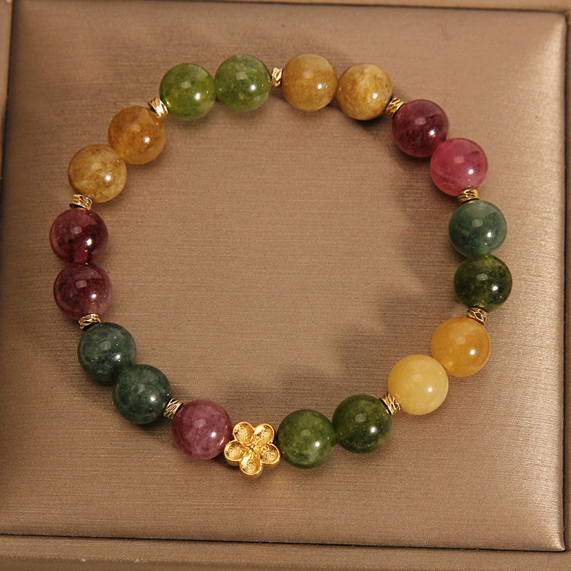 Nimara Ritual Natural Colorful Tourmaline Golden Flower Positive Bracelet
