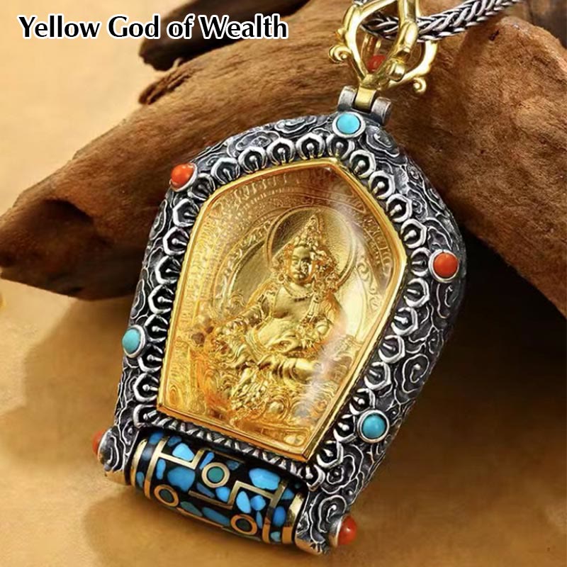 Nimara Ritual Tibet Chinese Zodiac Natal Buddha Thangka Prosperity Rotatable Dzi Bead Necklace Pendant