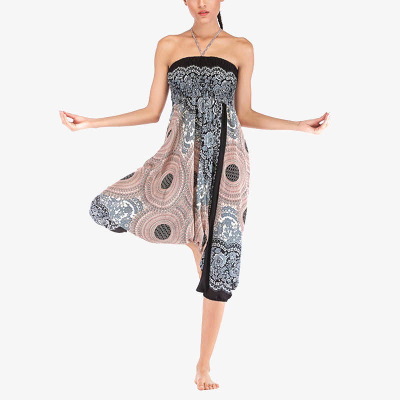 Nimara Ritual Two Style Wear Round Geometric Pattern Loose Smocked Harem Trousers Jumpsuit High Waist Women's Yoga Pants