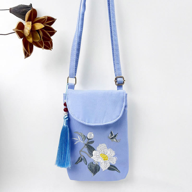 Nimara Ritual Small Embroidered Flowers Crossbody Bag Shoulder Bag Double Layer Cellphone Bag