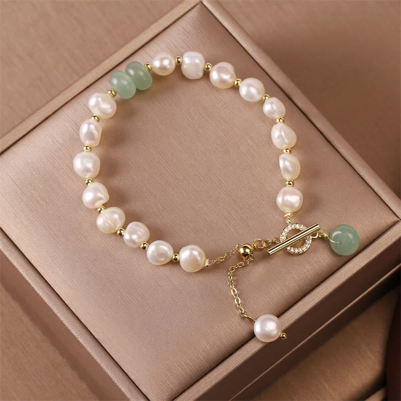 Nimara Ritual Pearl Green Strawberry Quartz Bead Healing Chain Bracelet