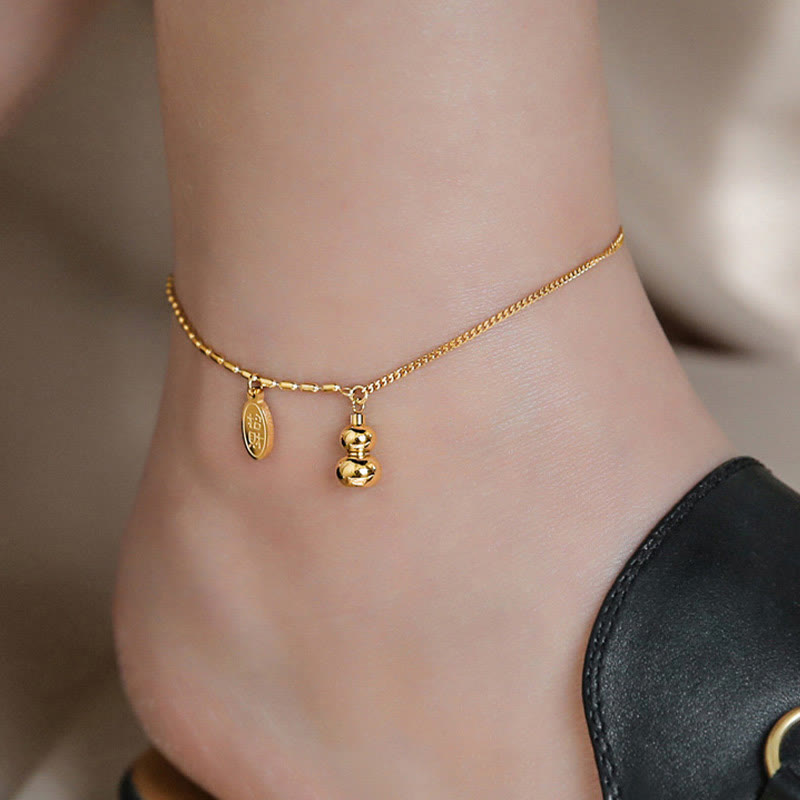 Nimara Ritual 18k Gold Plated Copper Lucky Gourd Design Wealth Buckle Anklet