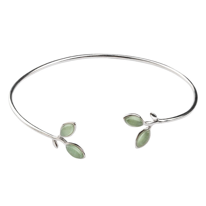 Nimara Ritual Leaf Pattern Cat Eye Support Cuff Bracelet Bangle