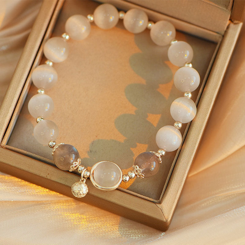 Nimara Ritual 925 Sterling Silver Cat Eye Moonstone Love Support Bracelet