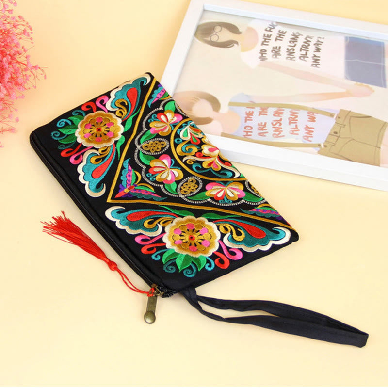 Nimara Ritual Dragon Butterfly Cosmos Flower Embroidery Wallet Shopping Purse