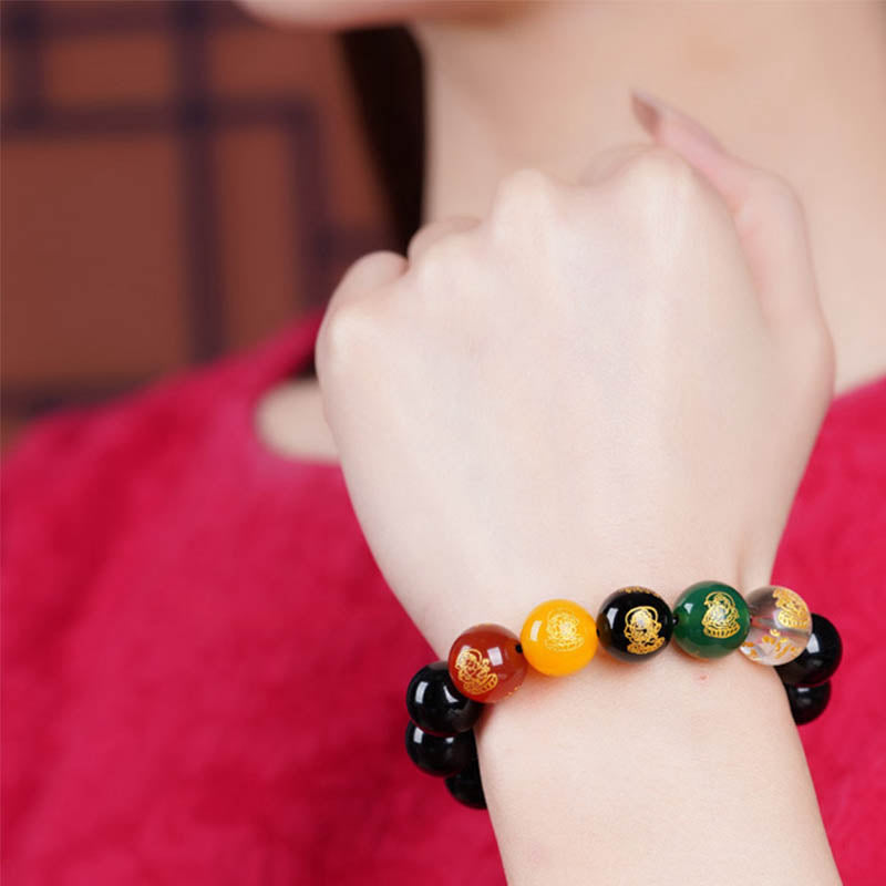 Nimara Ritual Gold Sheen Obsidian Rainbow Obsidian Black Obsidian Five Directions Gods of Wealth Bracelet