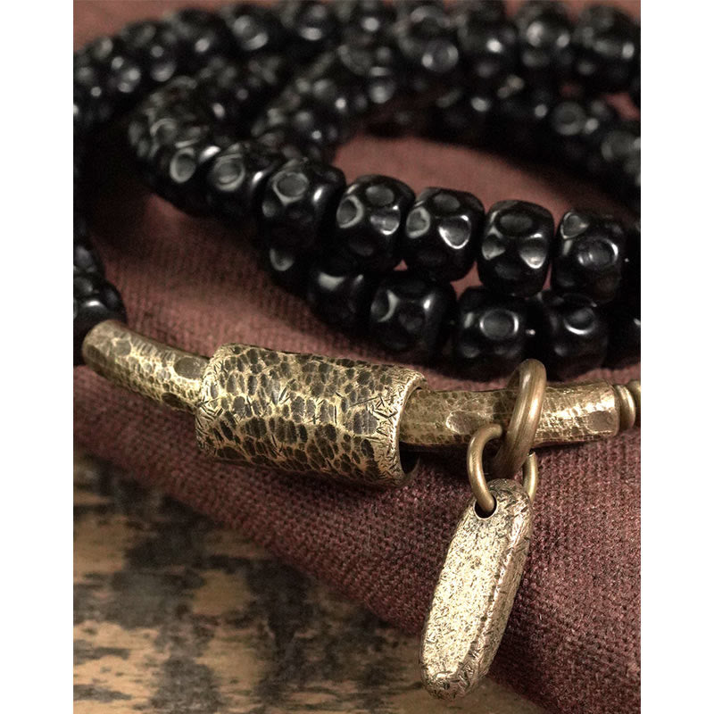 Nimara Ritual Retro Coconut Shell Brass Copper Happiness Triple Wrap Bracelet