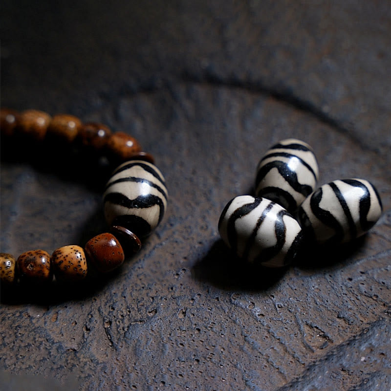 Nimara Ritual Tibetan Bodhi Seed Amber Dzi Bead Agate Zakiram Goddess of Wealth Beads Triple Wrap Bracelet