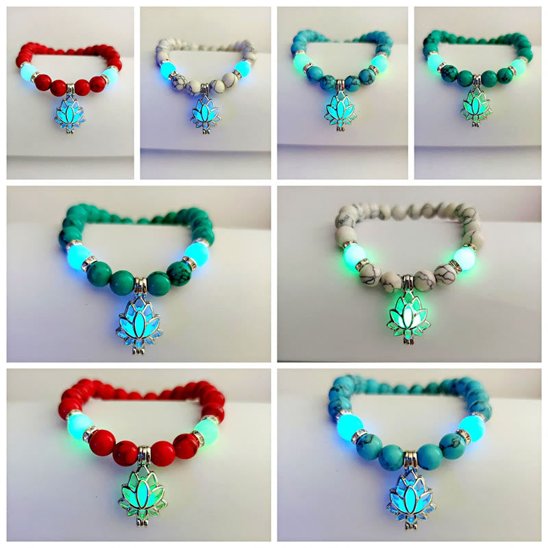 Positive Thinking Tibetan Turquoise Glowstone Luminous Bead Lotus Protection Bracelet