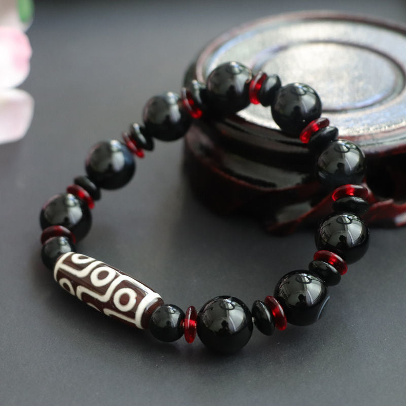 Nimara Ritual Black Onyx Nine-Eye Dzi Bead Wealth Protection Bracelet