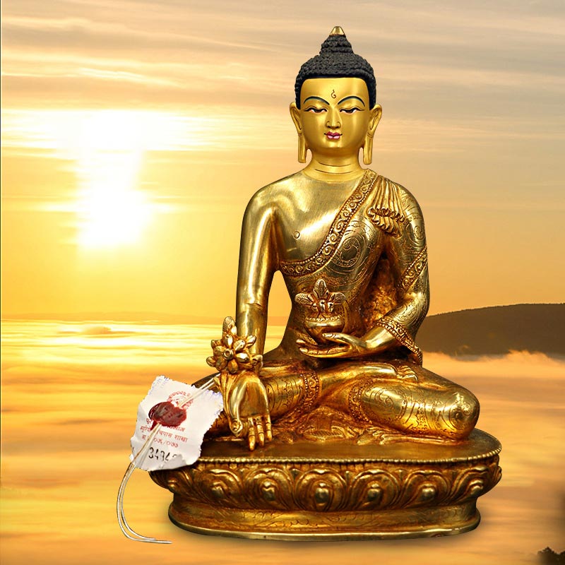 Nimara Ritual Buddha Shakyamuni Medicine Buddha Compassion Copper Gold Plated Statue Decoration