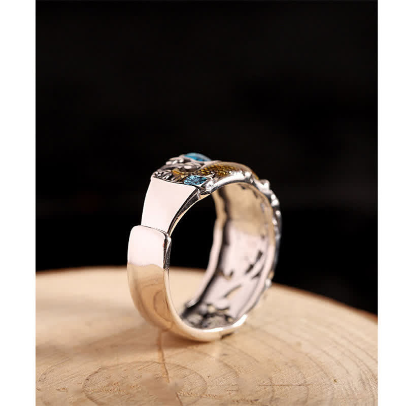 Nimara Ritual 925 Sterling Silver Lotus Koi Fish Enlightenment Ring