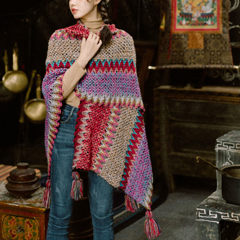Nimara Ritual Tibetan Shawl Warm Cloak Tibetan Tassel Scarf