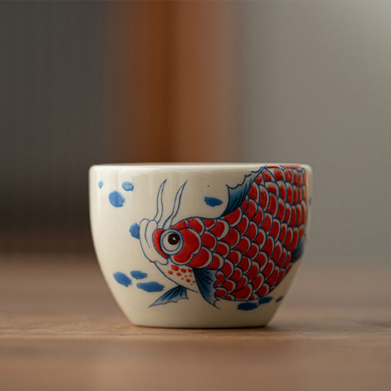 Nimara Ritual Koi Fish Arowana Peony Sunflower Ceramic Teacup Kung Fu Tea Cup 60ml