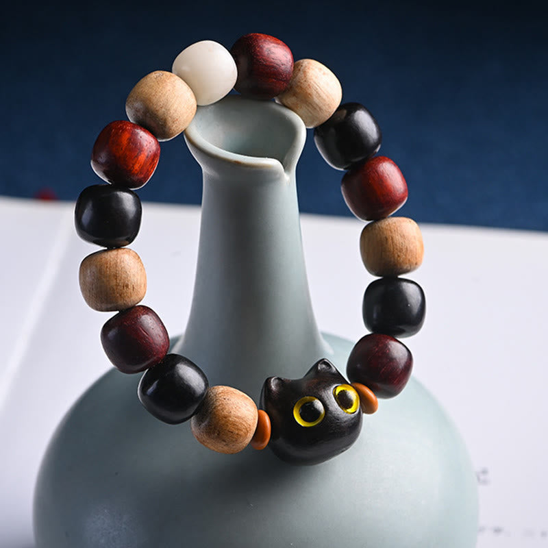 Release Mood Red Sandalwood Ebony Wood Cute Cat Calm Bracelet