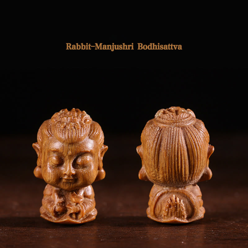 Nimara Ritual Chinese Zodiac Natal Buddha Green Sandalwood Lotus Engraved Positive Home Decoration