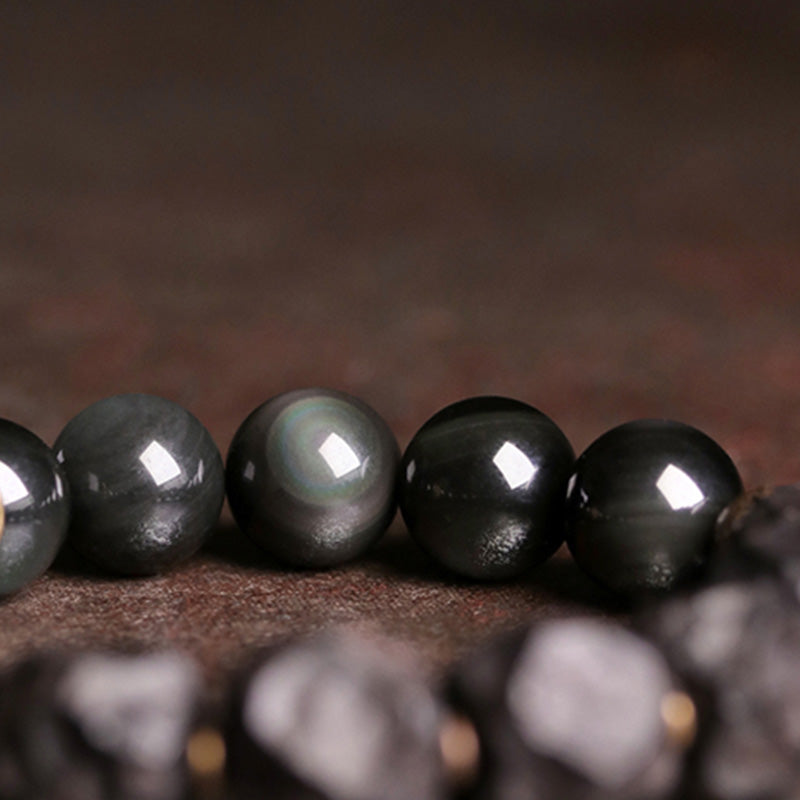Nimara Ritual Black Obsidian Ebony Wood Copper Strength Couple Bracelet