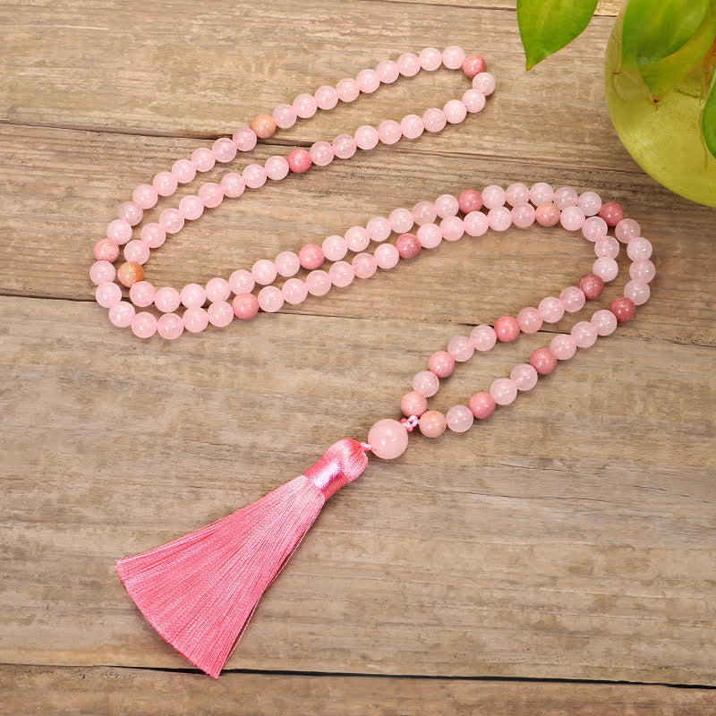 Nimara Ritual 108 Mala Beads Pink Crystal Love Tassel Bracelet