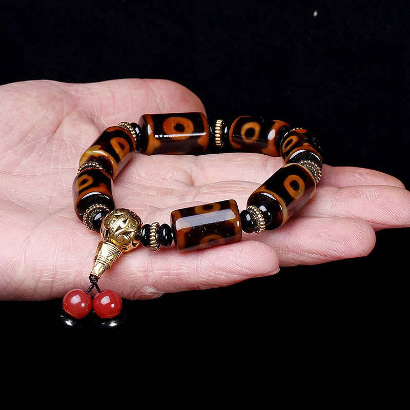 Nimara Ritual Tibetan Nine-Eye Dzi Bead Fortune Charm Bracelet