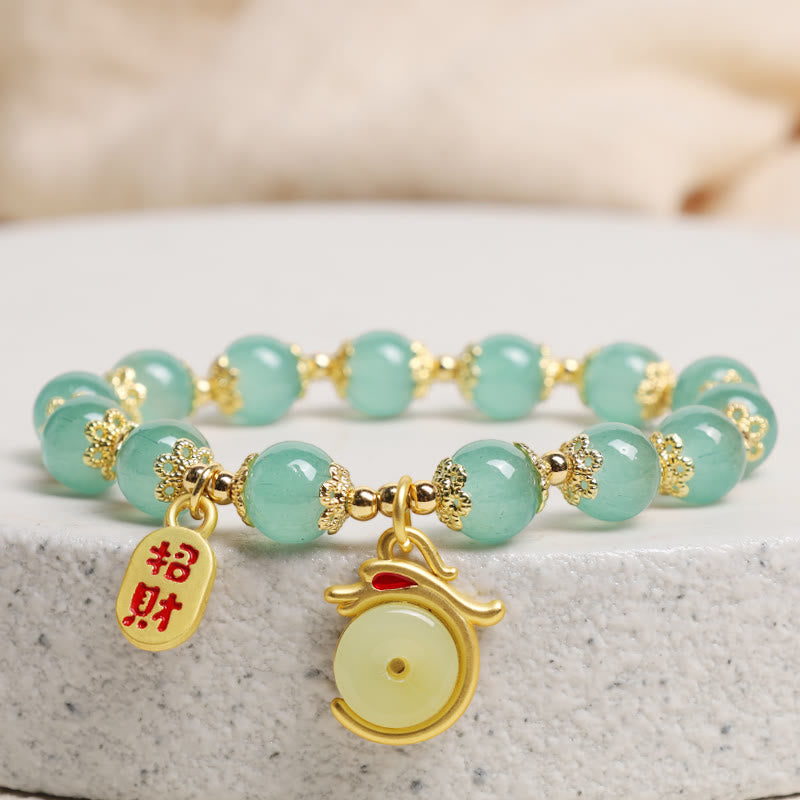 Nimara Ritual Year of the Dragon Red Agate Green Aventurine Peace Buckle Fu Character Lucky Fortune Bracelet