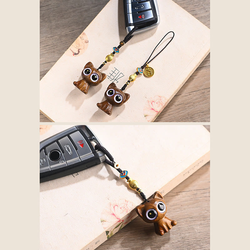 Nimara Ritual Green Sandalwood Lucky Cat Koi Fish Cure Key Chain Phone Hanging Decoration