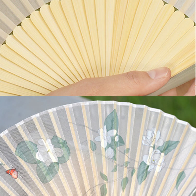 Nimara Ritual Jasmine Flowers Handheld Bamboo Folding Fan
