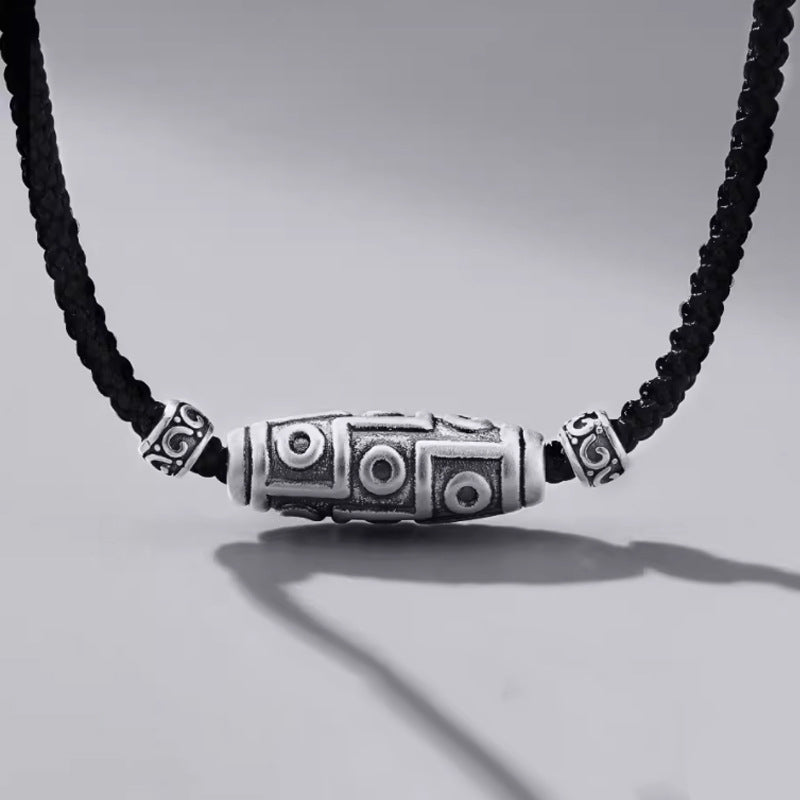 Nimara Ritual 999 Sterling Silver Nine-Eye Dzi Bead Pattern Protection Rope Necklace Pendant