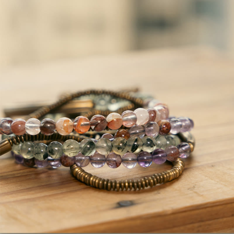 Nimara Ritual Purple Phantom Red Hematoid Quartz Green Rutilated Quartz Copper Love Forgive Bracelet