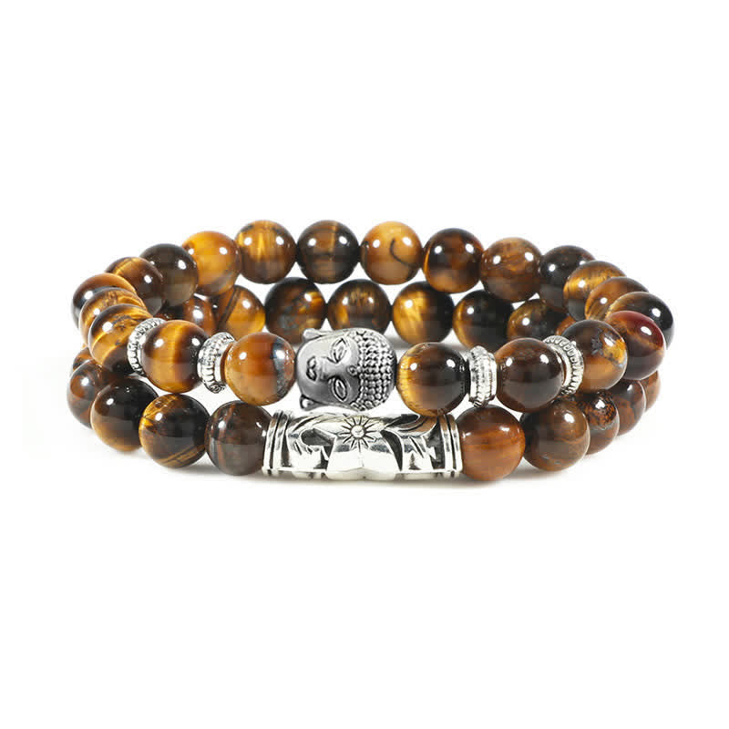 Nimara Ritual 2Pcs Natural Crystal Agate Buddha Protection Bracelet