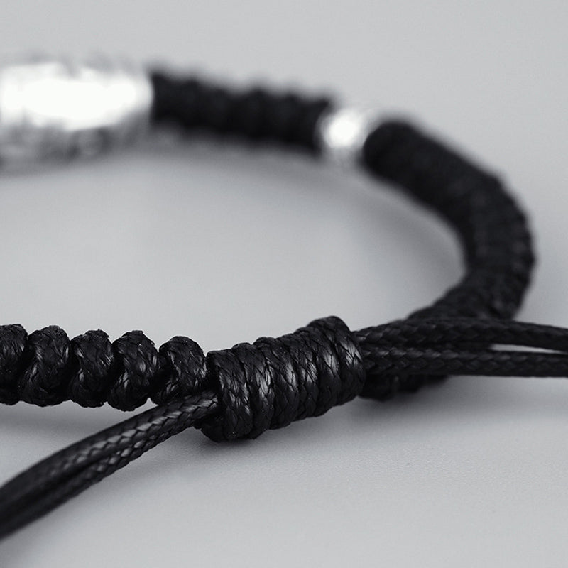 Nimara Ritual 999 Sterling Silver Nine-Eye Dzi Bead Pattern Blessing Rope Bracelet