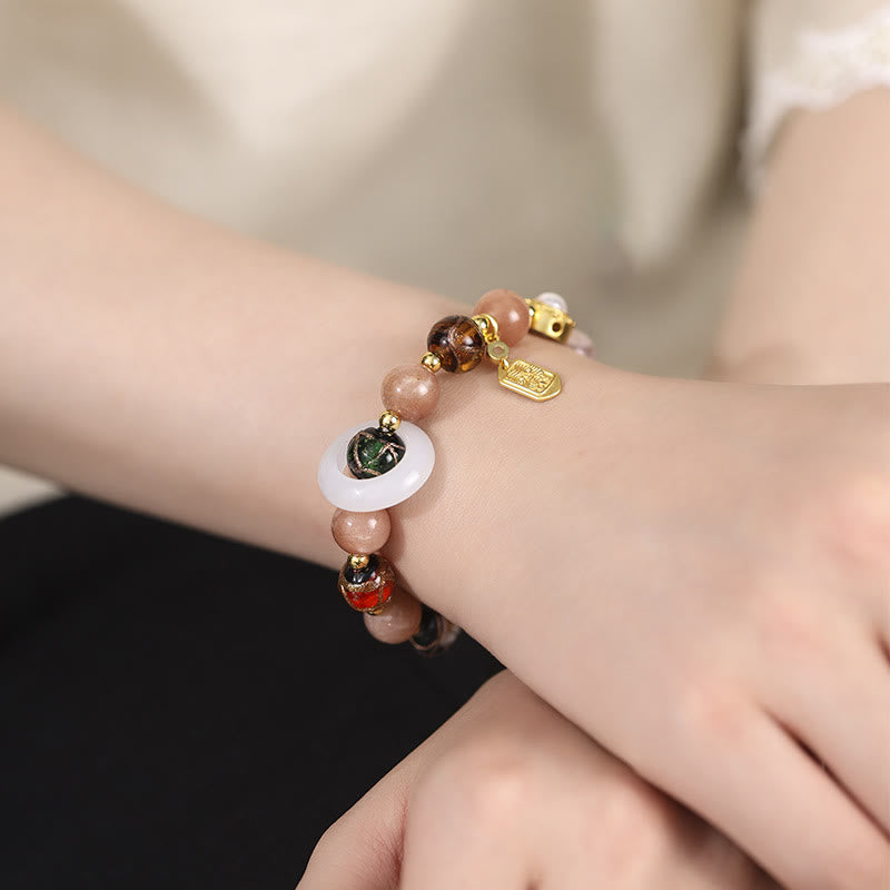 Nimara Ritual Tibetan Incense Ash Liuli Glass Tridacna Stone Sun Stone Om Mani Padme Hum Prayer Wheel Charm Bracelet