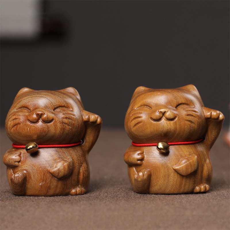 Nimara Ritual Green Sandalwood Small Mini Cute Lucky Cat Peace Decorations