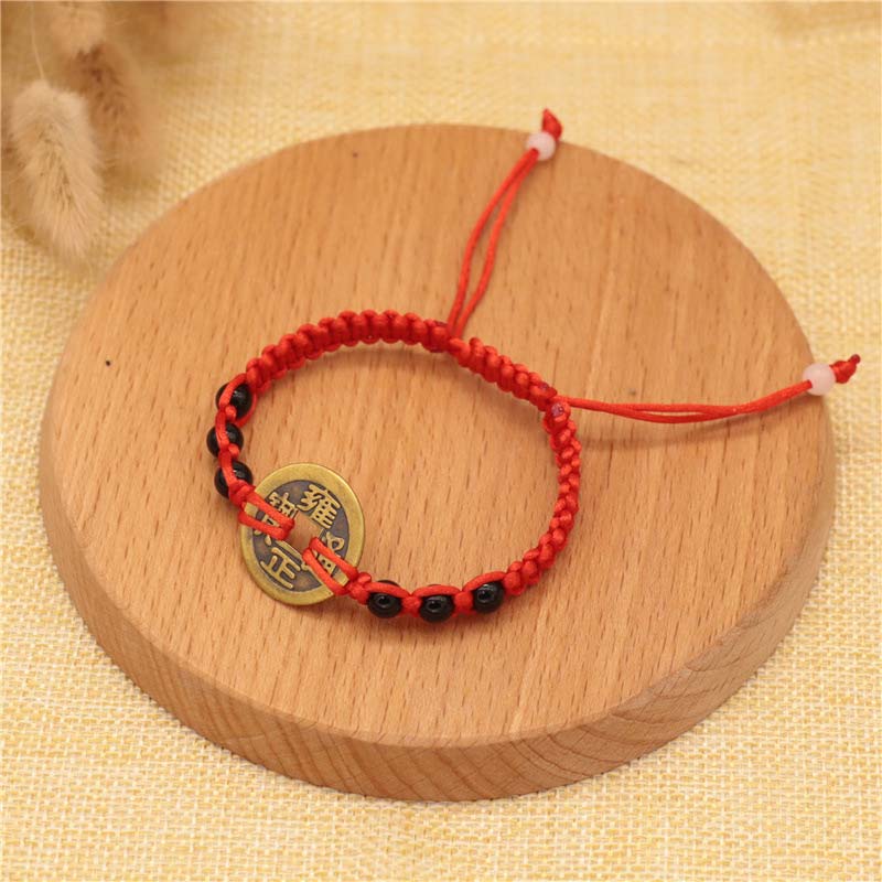Nimara Ritual Copper Coin Fortune Red String Weave Bracelet