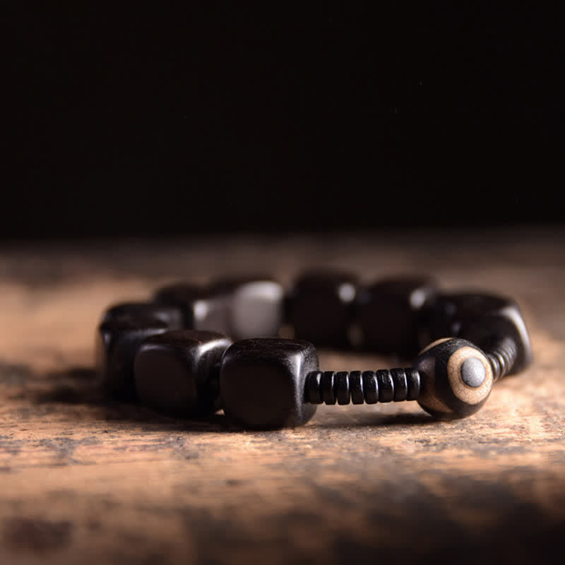 Nimara Ritual Tibetan Ebony Wood Dzi Bead Strength Bracelet