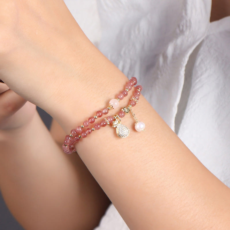 Nimara Ritual Strawberry Quartz Money Bag Positive Charm Double Wrap Bracelet