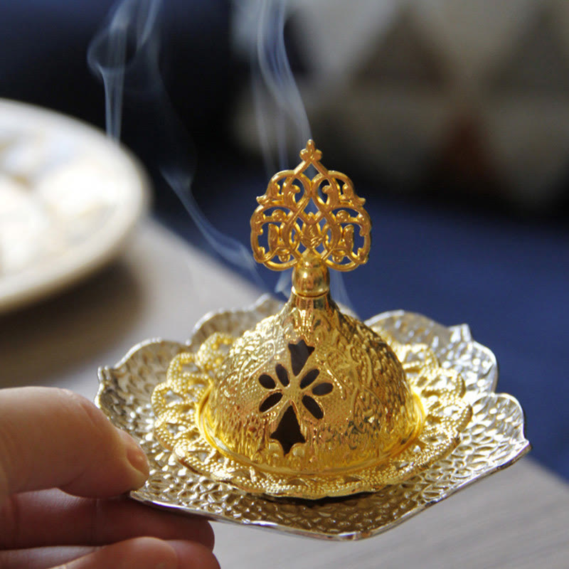 Nimara Ritual Gold Leaf Coaster Spiritual Mini Alloy Metal Incense Burner