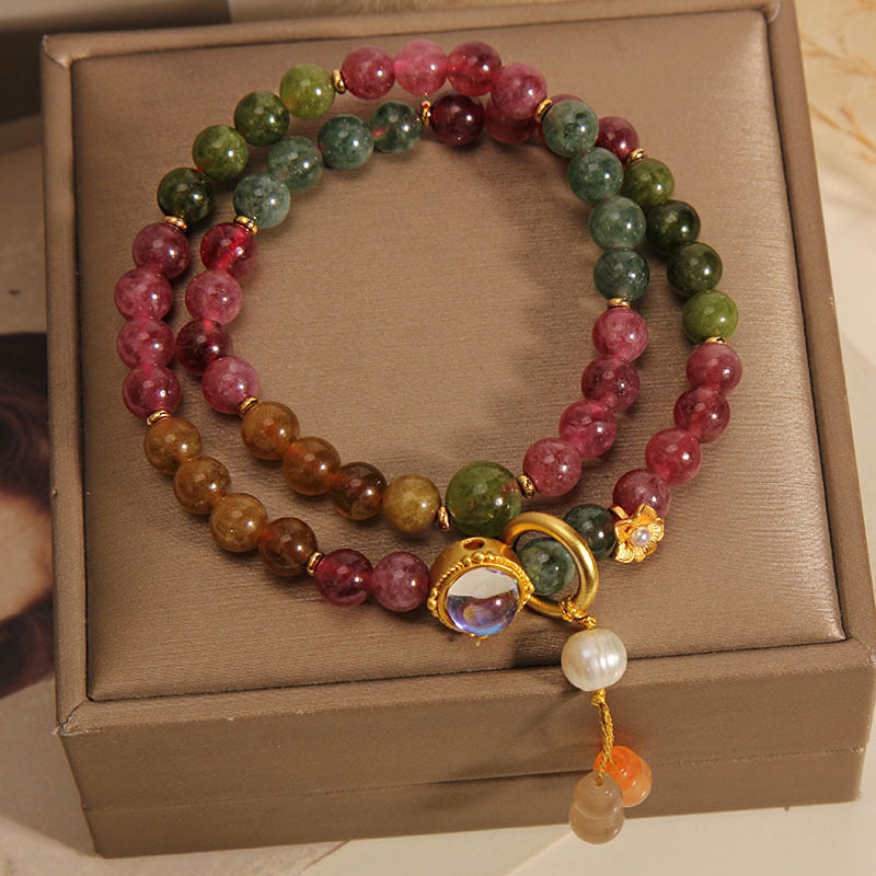 Nimara Ritual Multicolored Tourmaline Positive Double Wrap Gourd Charm Bracelet