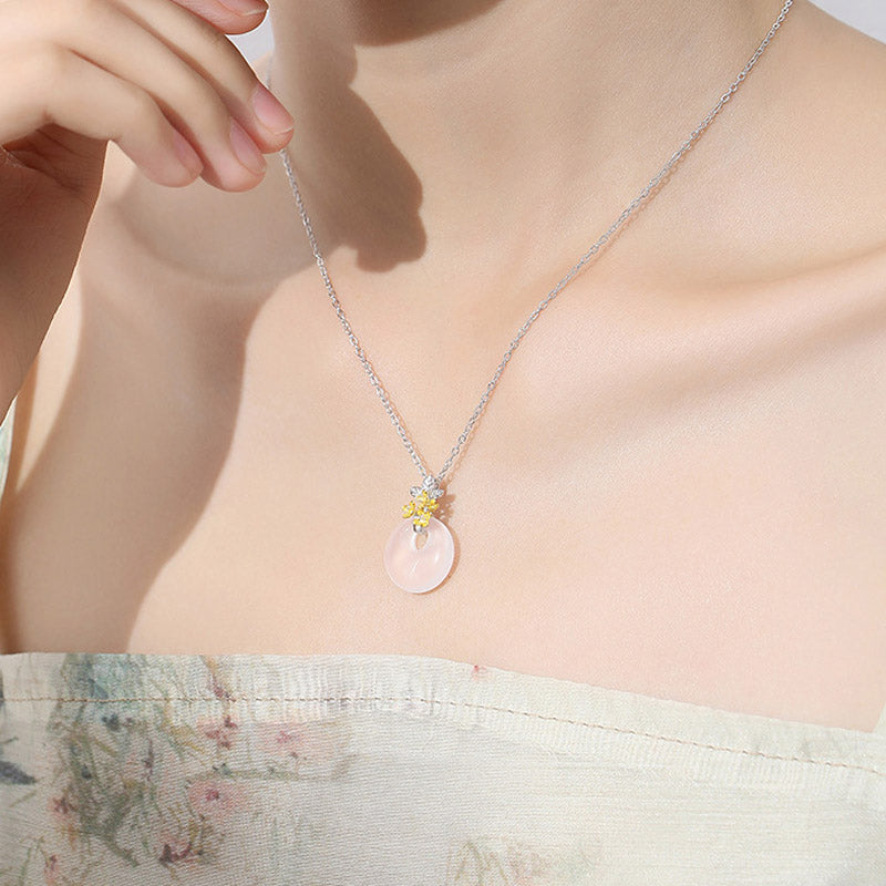 Nimara Ritual 925 Sterling Silver Round Chalcedony Twelve Months Flower Harmony Necklace Pendant