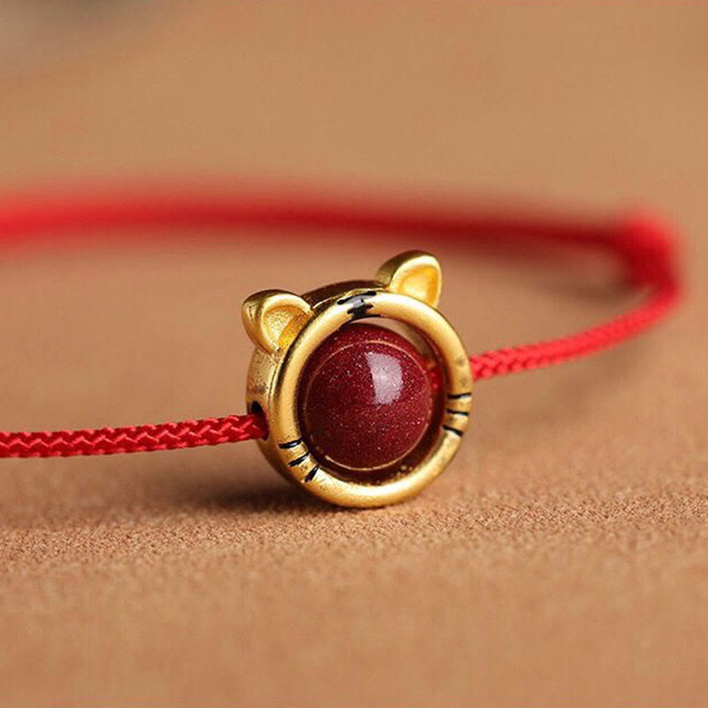 Nimara Ritual Handmade Rabbit Tiger Cinnabar Keep Away Evil Spirits Braided String Bracelet
