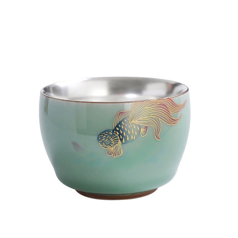 Nimara Ritual Butterfly Goldfish Lotus Koi Fish Ceramic Teacup Kung Fu Tea Cup 120ml