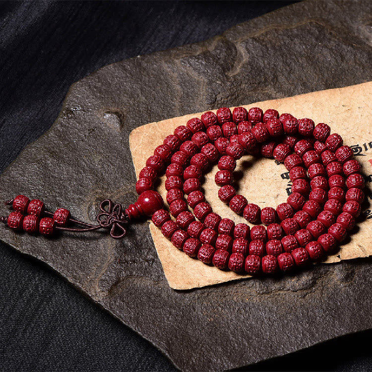 Nimara Ritual 108 Mala Beads Cinnabar Om Mani Padme Hum Pattern Engraved Blessing Bracelet