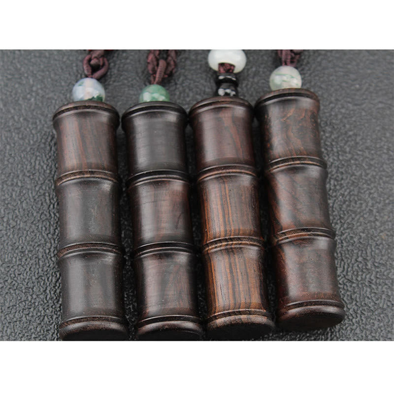 Nimara Ritual Ebony Wood Bamboo Pattern Ghau Prayer Box Peace Necklace Pendant