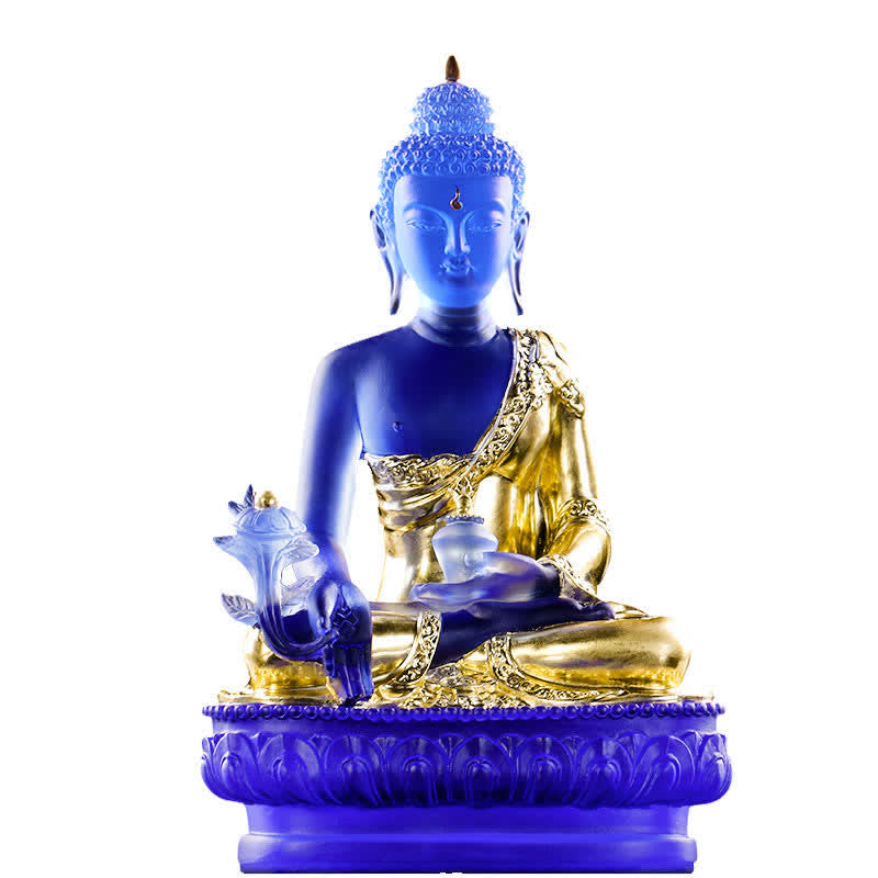 Nimara Ritual Medicine Buddha Handmade Liuli Crystal Art Piece Compassion Statue Home Office Offering Decoration