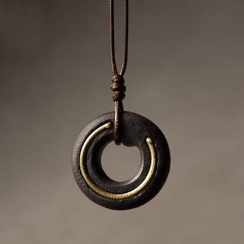 Nimara Ritual Zen Circle Ebony Wood Peace Calm Necklace Pendant